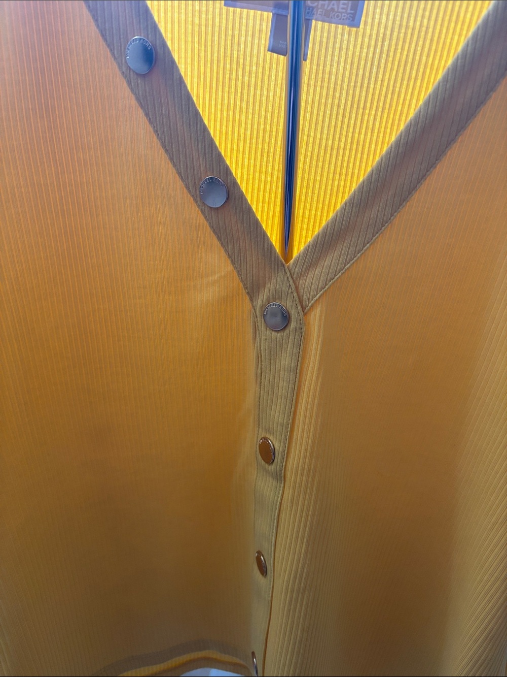 Michael Kors Yellow Ribbed Button-Front Top - Picture 4 of 7